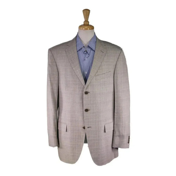 Ermenegildo Zegna Very Recent Light Gray Plaid Wool-Silk-Linen Blazer 44R - Picture 1 of 9